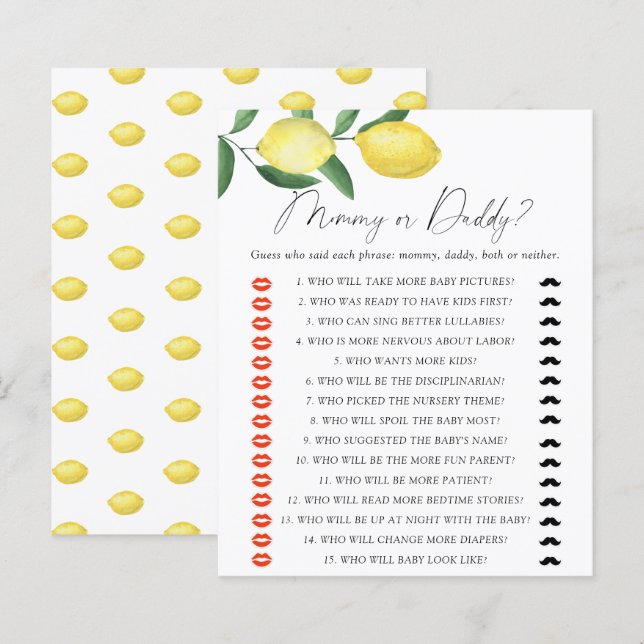 Lámina Lemones - juego de ducha para bebés de mamá o papá (Anverso / Reverso)