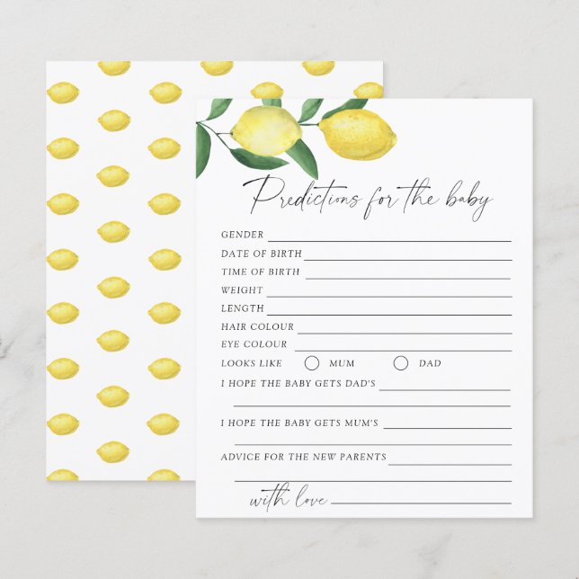 Lámina Lemones - Predicciones y consejos para bebés (Anverso / Reverso)
