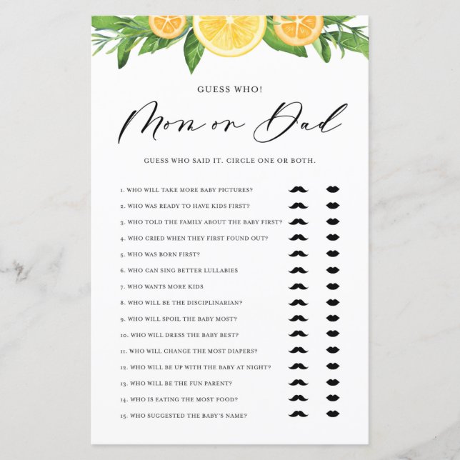 Lámina Lemones y Naranjas, mamá o papá, dijeron que dijo  (Anverso)