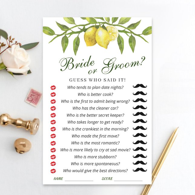 Lámina Lemons Blossom Greenery Moda Bridal Shower Game (Subido por el creador)