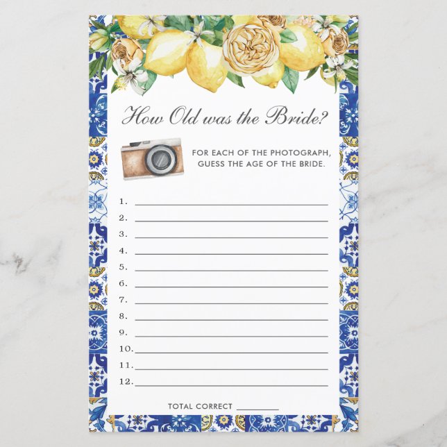 Lámina Lemons Floral Bridal Qué edad tenía el juego de no (Anverso)