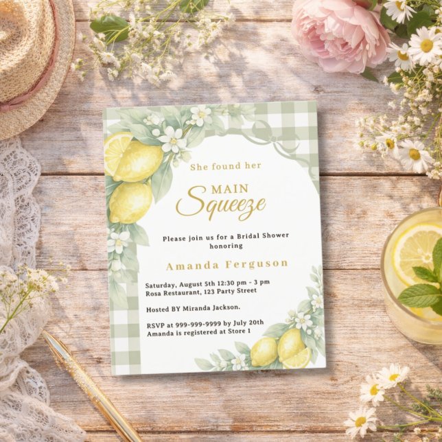 Lámina Lemons gingham squeeze Bridal Shower invitation (Subido por el creador)