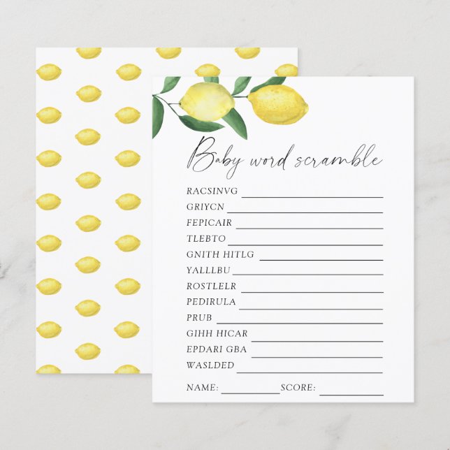 Lámina Lemons - Juego de ducha para bebé de Word scramble (Anverso / Reverso)
