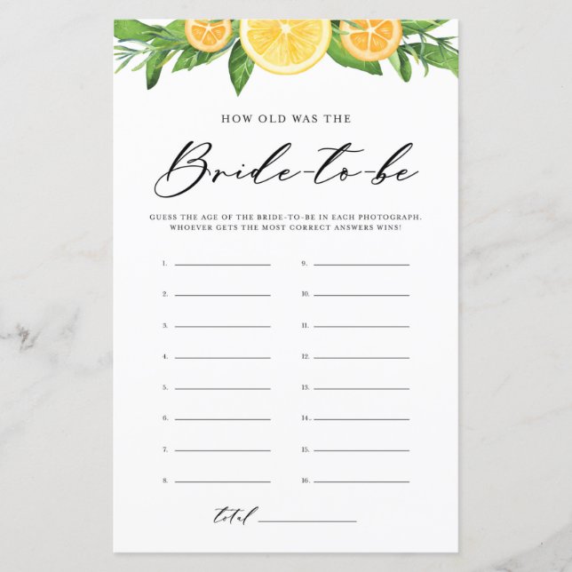Lámina Lemons & Oranges How Old was the Bride Photo Game (Anverso)