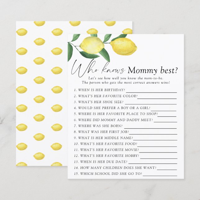 Lámina Lemons - Quién conoce el mejor juego de mamá (Anverso / Reverso)