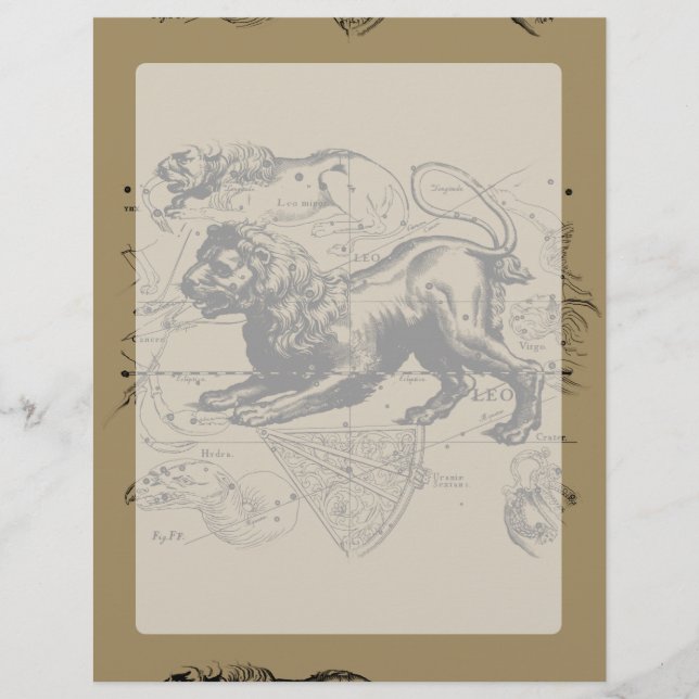 Lámina Leo Constellation Map Hevelius 1690 en Taupe (Anverso)