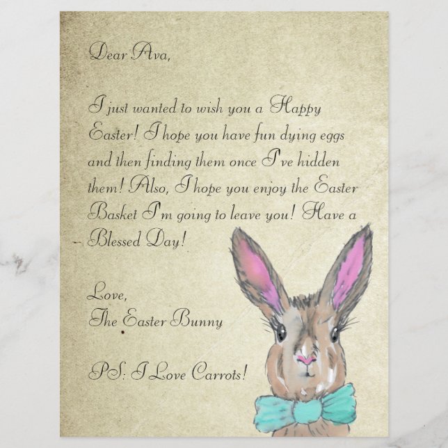 Lámina Letra acuarela conejita de Pascua para sus hijos (Anverso)