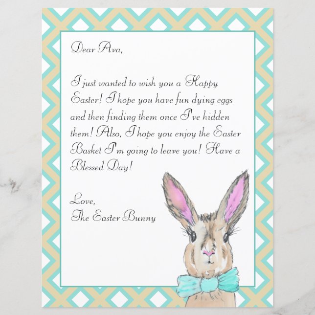 Lámina Letra acuarela conejita de Pascua para tu viajero  (Anverso)