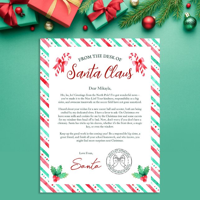 Lámina Letra acuarela de Santa Claus para niños (Watercolor Letter From Santa Claus for Kids)