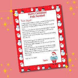 Lámina Letra bilingüe roja Santa para niños español