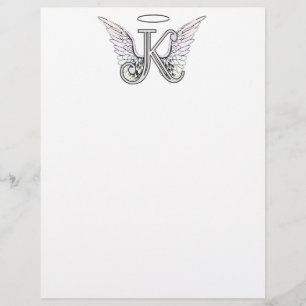 Lámina Letra K Monograma inicial con Angel Wings & Halo
