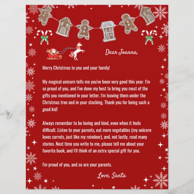 Lámina Letra Santa Unicorn Copos de nieve Candy Navidad R (Anverso)