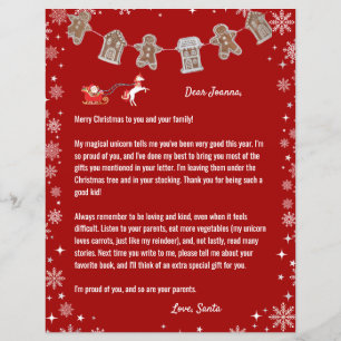 Lámina Letra Santa Unicorn Reindeer Snowflakes Red Xmas