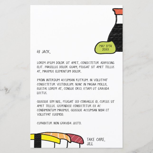 Lámina Letra sushi | Cute y Diversión Wasabi con plantill (Anverso)