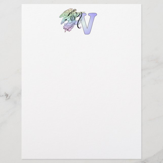 Lámina Letra V Alfabeto Angel de Monograma Inicial Guardi (Anverso)