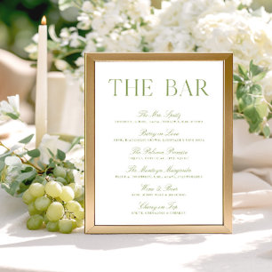 Lámina Letrero de Bar de Boda Elegante Verde Salvia y Bla