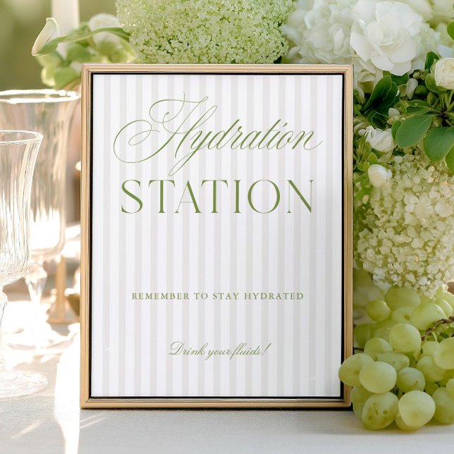 Lámina Letrero de Estación de Hidratación de Boda Verde S (Sage Green & Beige Wedding Hydration Station Sign)