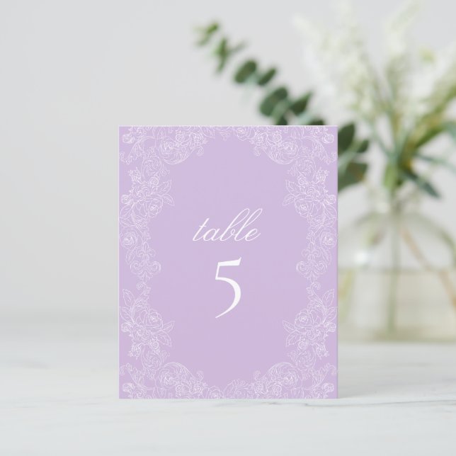 Lámina Letrero de número de mesa de boda victoriano púrpu (Anverso de pie)