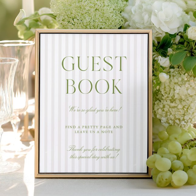 Lámina Letrero para Libro de Firmas de Invitados de Boda  (Sage Green & Beige Wedding Guest Book Sign)