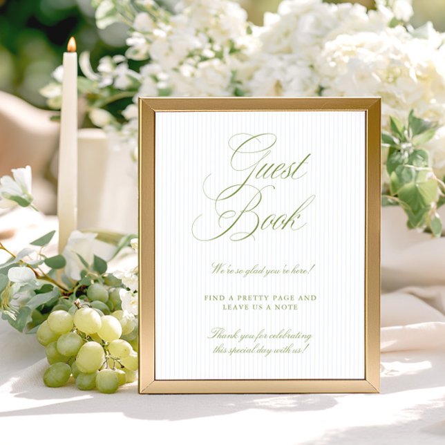 Lámina Letrero para Libro de Firmas de Invitados de Boda  (Sage Green & Soft Blue Wedding Guest Book Sign)