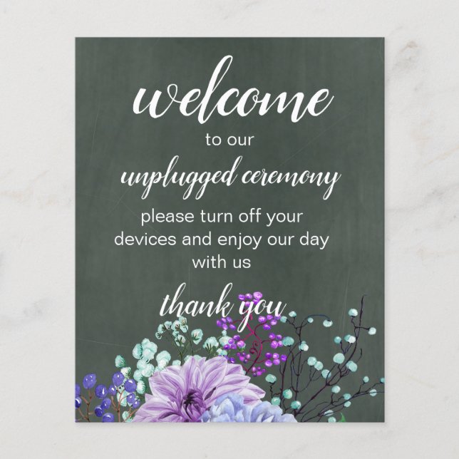 Lámina Letreros de boda personalizados Pizarra Floral Lil (Anverso)
