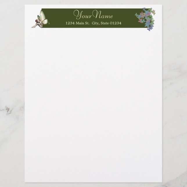 Lámina Letterhead de hadas y mariposas (Anverso)