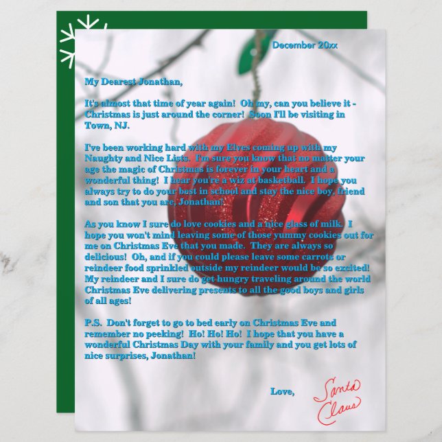 Lámina Letters from Santa Tweens Red Ornament Green (Anverso / Reverso)