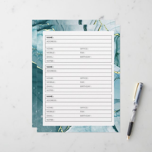 Lámina Libreta de direcciones de mármol menta y dorado pá (Anverso/Reverso In Situ)