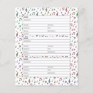 Lámina libreta de direcciones de música colorida
