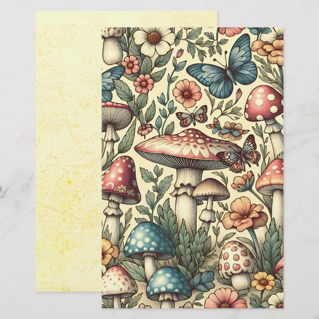 Lámina Libreta de recortes de hongos, flores y mariposas  (Anverso / Reverso)