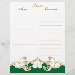 Lámina Libro de invitados Green White Gold Scroll