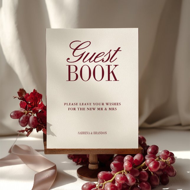 Lámina Libro de Invitados Marfil y Borgoña Letrero para M (Ivory & Burgundy Guest Book Wedding Tabletop Sign)