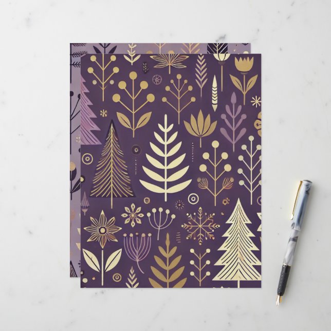 Lámina Libro de la Naturaleza Escandinava Morado y Oro (Anverso/Reverso In Situ)