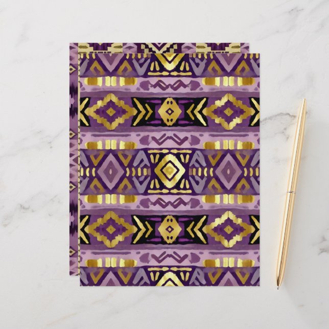 Lámina Libro de modelos Aztec Geo de Purple & Gold Boho (Anverso/Reverso In Situ)