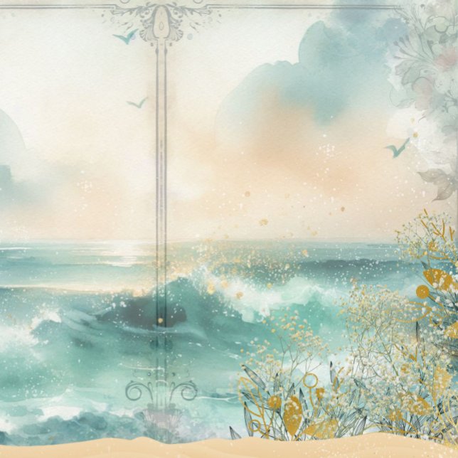 Lámina Libro de notas del diario basura sobre el desenlac (Coastal Beach Decoupage Junk Journal Scrapbook Paper)