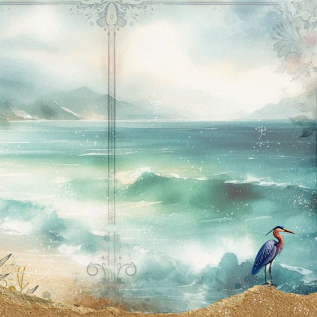 Lámina Libro de notas del diario basura sobre el desenlac (Coastal Beach Decoupage Junk Journal Scrapbook Paper)