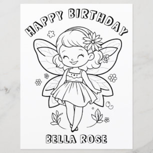 Lámina Libro para colorear de hadas para cumpleaños de ni