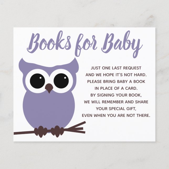 Lámina Libros para Baby Purple Owl Baby Shower Insert (Anverso)