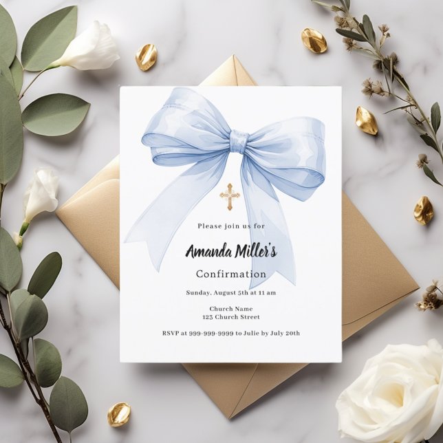 Lámina Light blue bow girl Confirmation invitation (Subido por el creador)