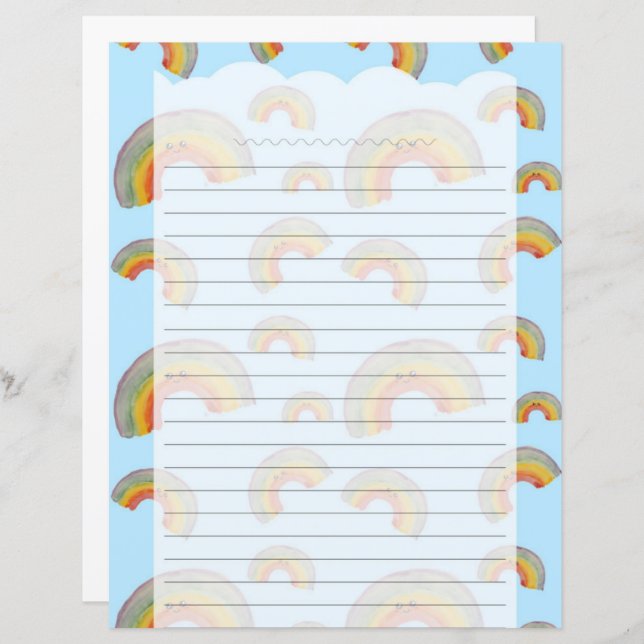 Lámina Light Blue Kawaii Rainbow Stationery Paper (Anverso / Reverso)