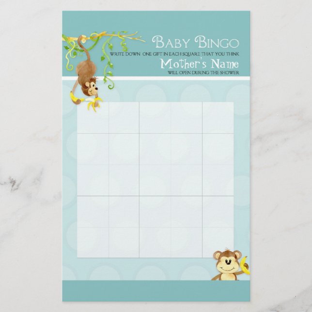 Lámina Lil Monkey,  Juego de Bingo y Desorden para la Fie (Anverso)