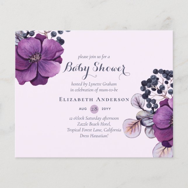 Lámina Lilac Purple Floral Baby Shower Invita al PRESUPUE (Anverso)