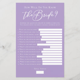 Lámina Lilac Purple Know the Bride Facts Shower Game