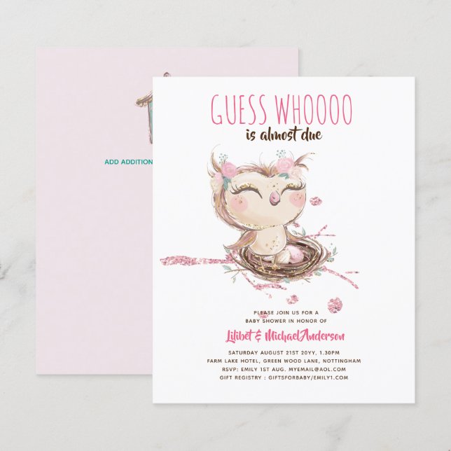 Lámina Lilibet Owl Baby Shower (Anverso / Reverso)