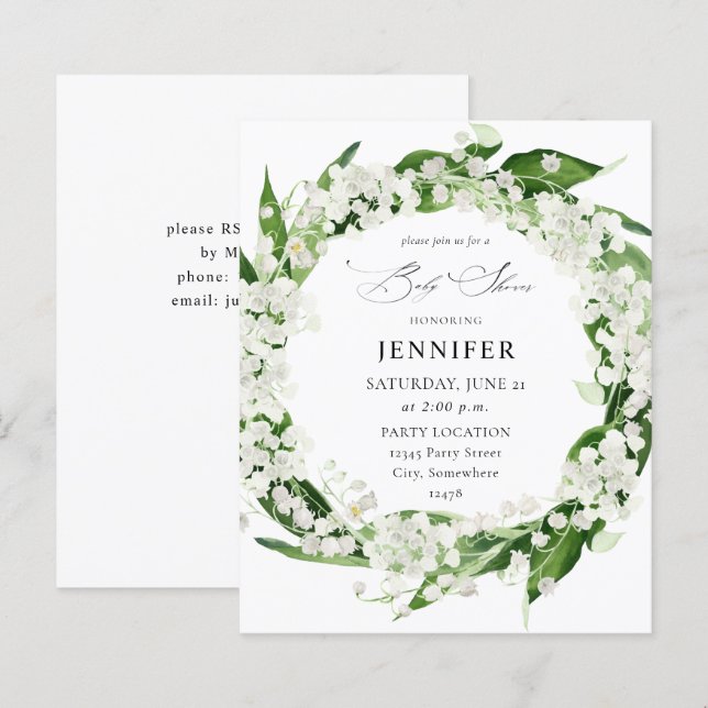 Lámina Lily del presupuesto de la Baby Shower floral de V (Anverso / Reverso)