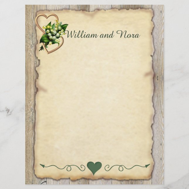 Lámina Lily del Valle, Corazones, Papel Viejo, País (Anverso)