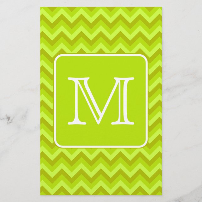 Lámina Lime Green Zigzags con Monograma Personalizado. (Anverso)