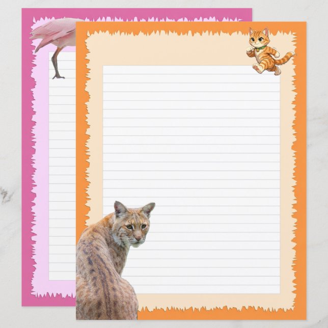 Lámina Linces (p1) y aves (P2 - Espátulas rosadas)  (Anverso / Reverso)