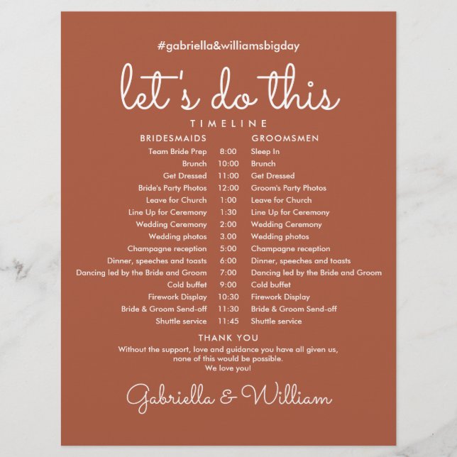 Lámina Línea de tiempo de programación de Bodas de Terrac (Anverso)