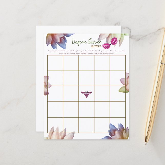 Lámina Lingerie Bridal Shower Bingo Juego Papel (Anverso/Reverso In Situ)